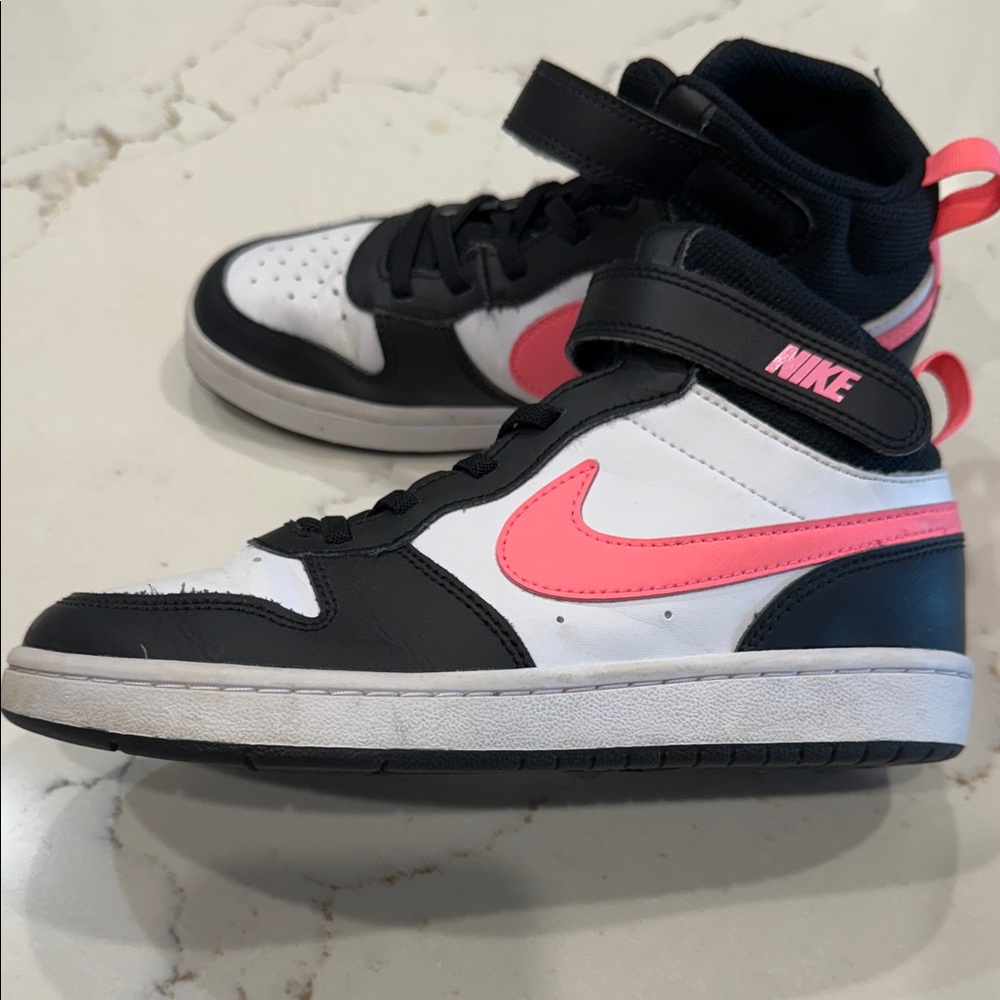 Girls hot pink/white/black Nike Court Burrough Mid 2